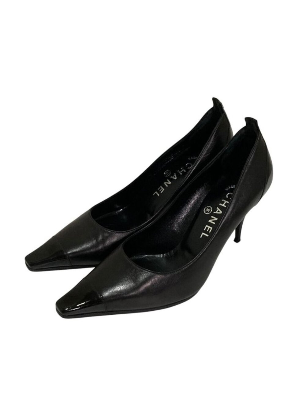 Chanel CC Logo Pointed Toe Pumps Black Heels